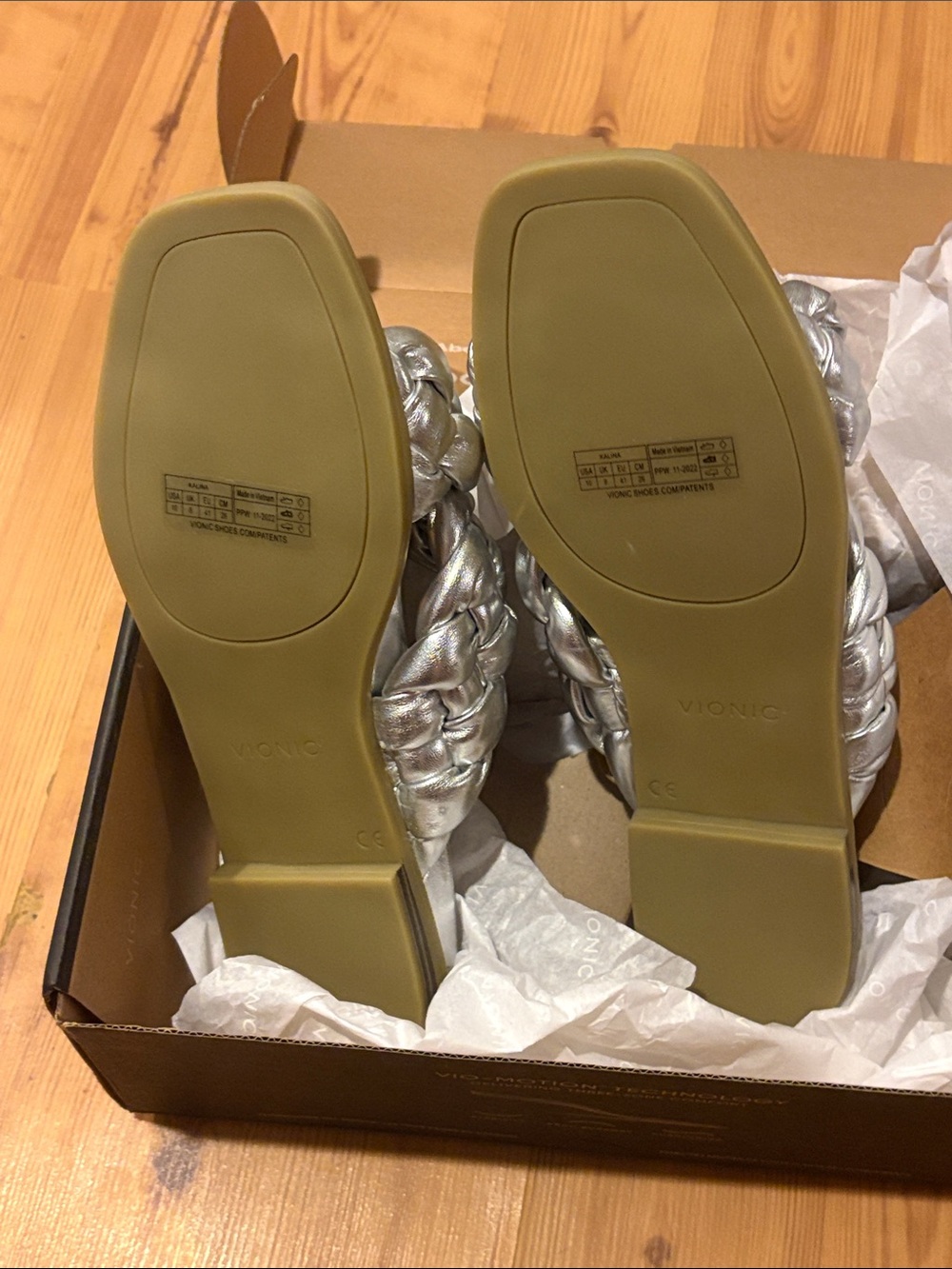 Vionic Kalina Metallic Silver Braided Slide Mules - Women's - Picture 2 of 3